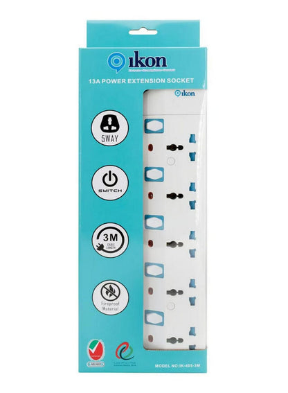 Ikon 5 Way Power Extension Socket 3 Mtr