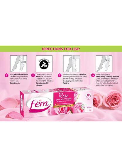 deep moisturizing, dermatologically tested, fast hair, fem, fem hair, fem rose, hair removal, hair removal cream, hours key, pat dry, removal cream, rose net, sensitive skin, skin care, skin fem