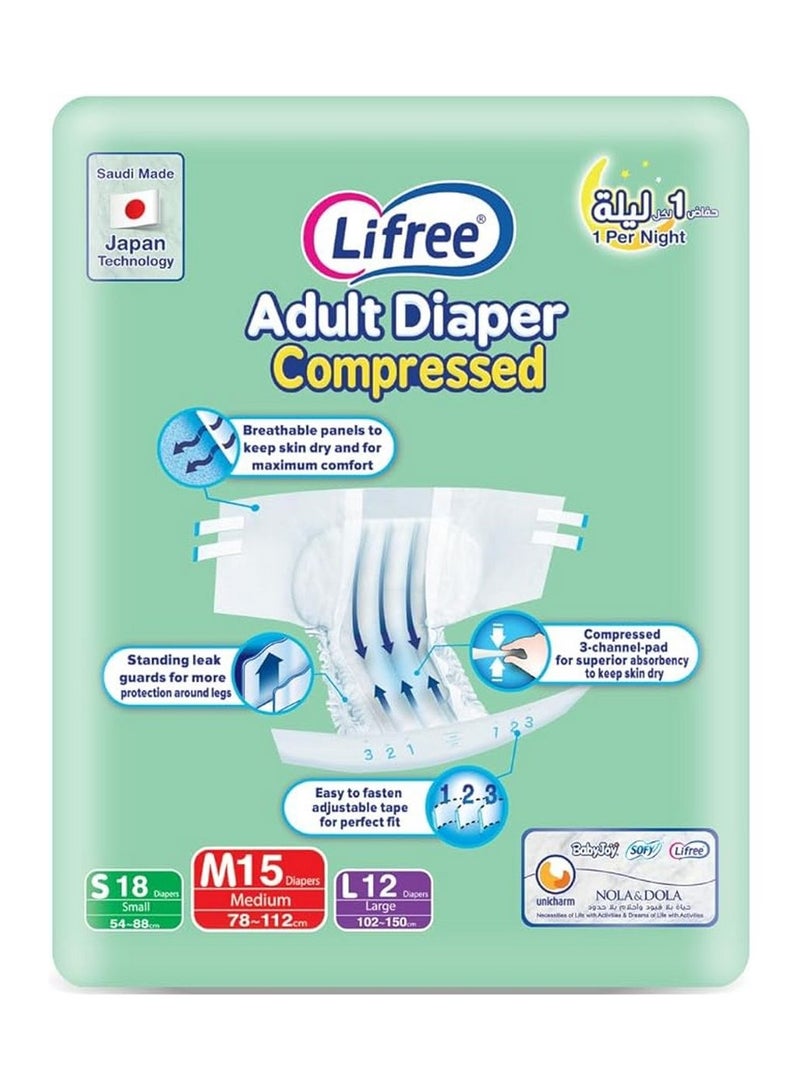 Lifree Adult Diapers Medium Size, 15 Pieces