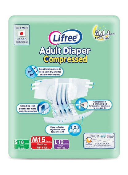 Lifree Adult Diapers Medium Size, 15 Pieces