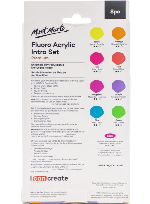 Mont Marte Premium Fluoro Acrylic Paint Set