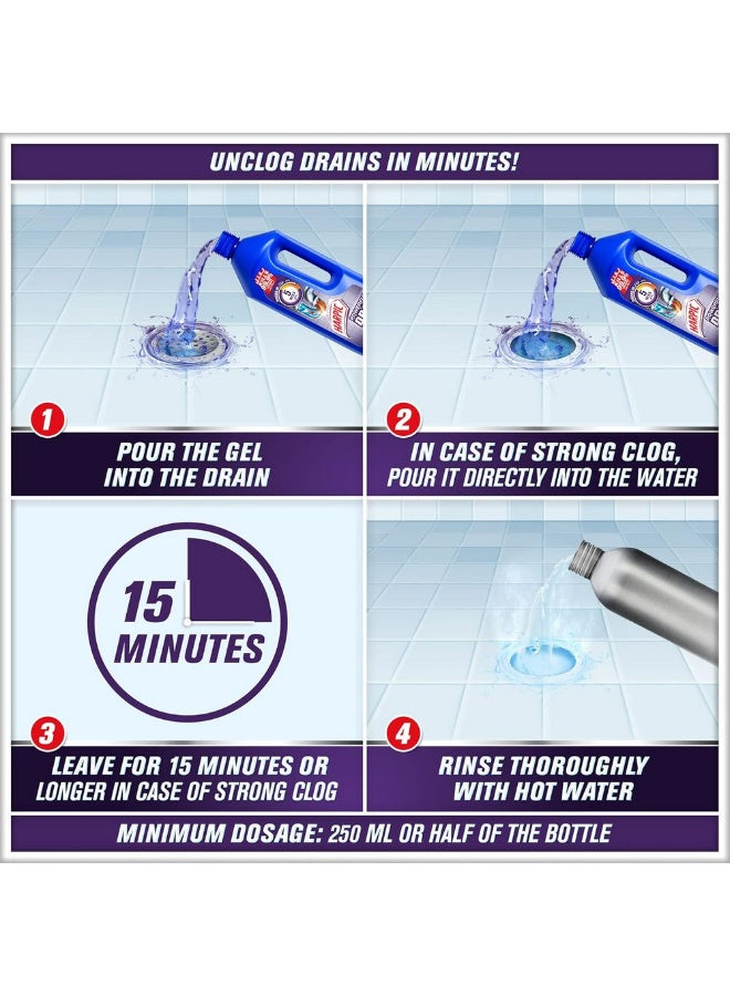 clogs caused, drain opener, drain opener gel, drains clean, floor drains, food residue, gel formula, grease soap, hair grease, harpic, opener gel, reach deep, soap scum, thick gel, tough clogs