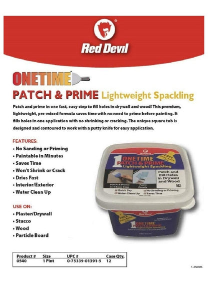 Red Devil Onetime Patch & Prime Spackling 473 ML