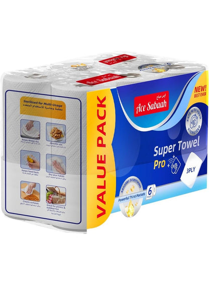 Ace Sabaah Kitchen Paper Super Towel Pro 6 Rolls