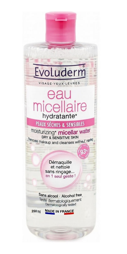 Evoluderm Moisturizing Micellar Cleansing Water For Dry & Sensitive Skin Alcohol Free 93% Natural Origin Removes Makeup & Cle