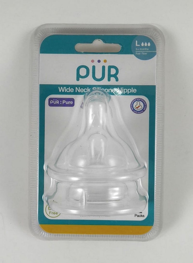Pur Wide Neck Silicone Nipple Size L - 2 Pcs