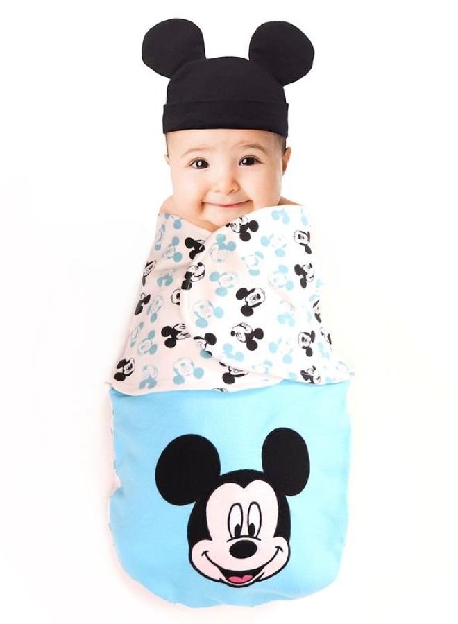 Disney Baby Swaddle White Blue - Soft Organic Cotton