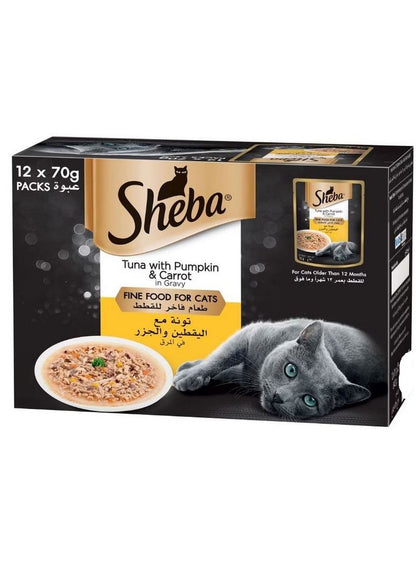 Sheba Tuna Pumpkin Carrot Cat Food Pouch - 12 Pack