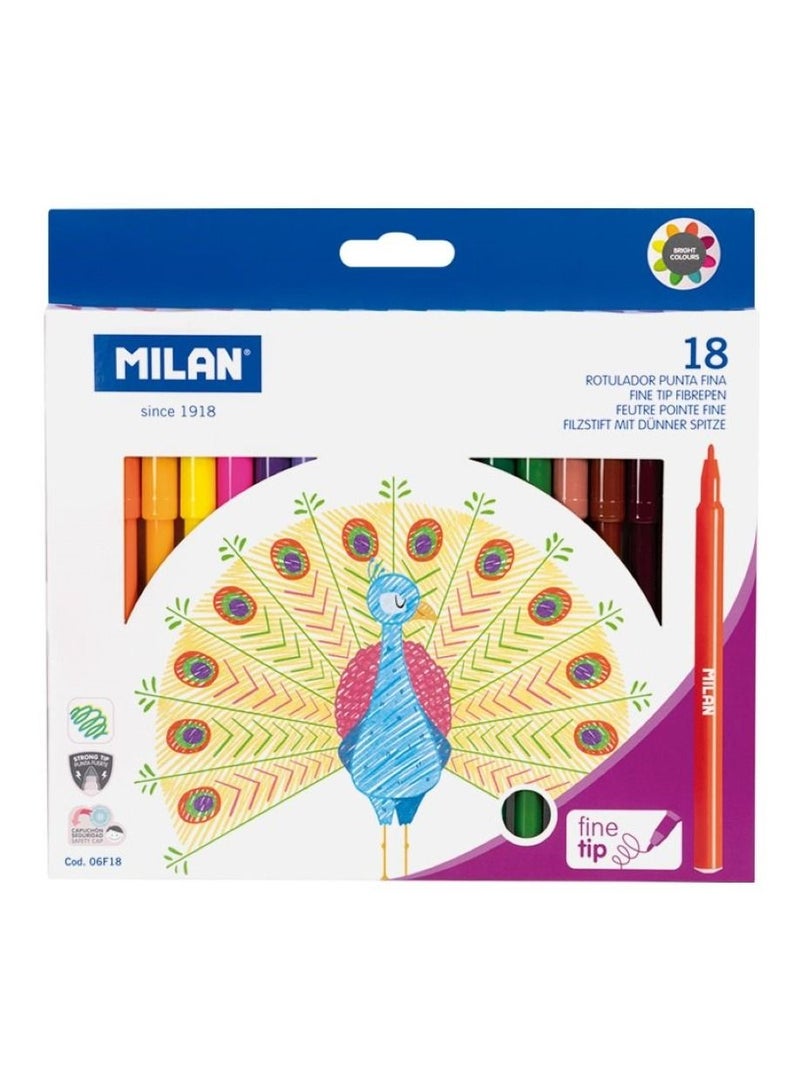 MILAN 18 Colors Fine Tip Fibrepens