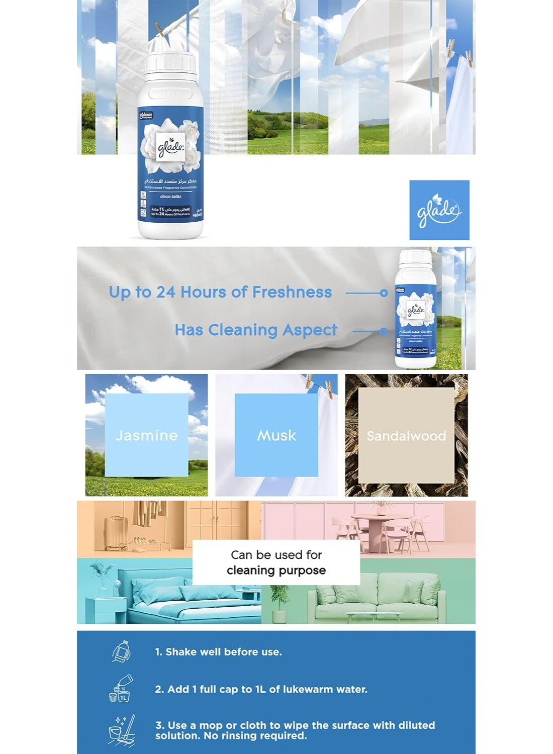 aroma adds, cap support, clean fresh, clean linen, clean linen scent, day clean, fragrance concentrate, fresh aroma, glade, linen scent, multipurpose fragrance, multipurpose fragrance concentrate, needs key, secure cap, skin keep