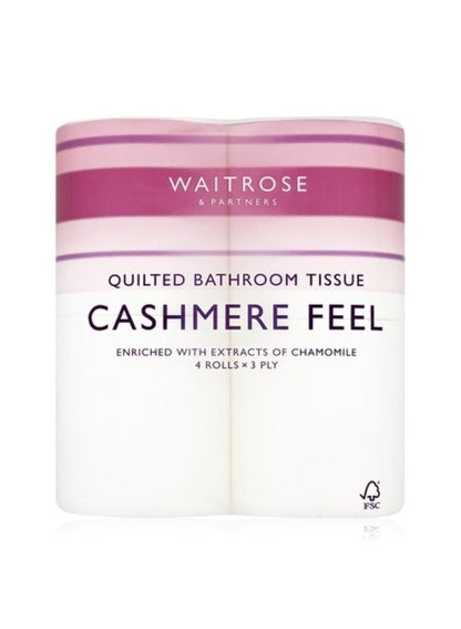 WAITROSE & PARTNERS Quilted Bathroom Tissue Cashmere Feel 4 Rolls