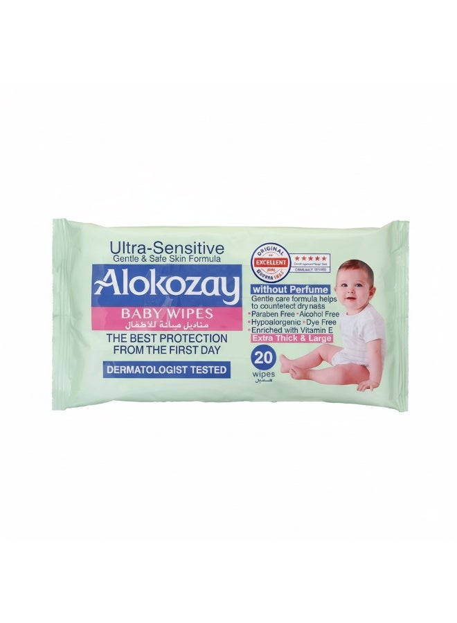 Alokozay Ultra Sensitive Baby Wipes 20 Pcs Pack