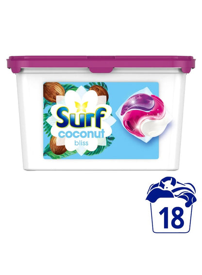 3-in-1 coconut, 3-in-1 coconut bliss, bliss washing, bliss washing capsules, coconut bliss, coconut bliss washing, cold wash, cool dry, deep cleaning, laundry detergent, pods make, stain removal, surf, type bio, washing capsules