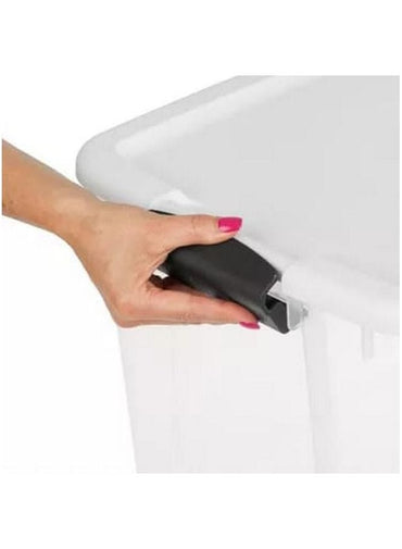 Sterilite Ultra Latch Clear Plastic Storage Box Organizer with White Lid 66 Liter