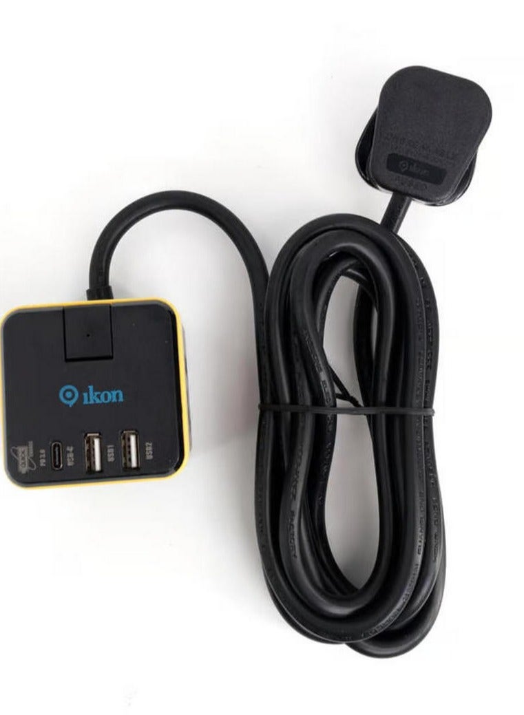 Ikon 3-Way Universal Socket with USB Ports