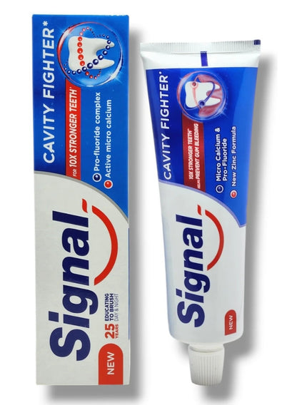 cavity fighter, cavity fighter toothpaste, cool dry, deep cleaning, dry place, every day, fighter toothpaste, fighter toothpaste 75g, mint key, oral care, paper box, signal, six years, smile key, toothpaste 75g