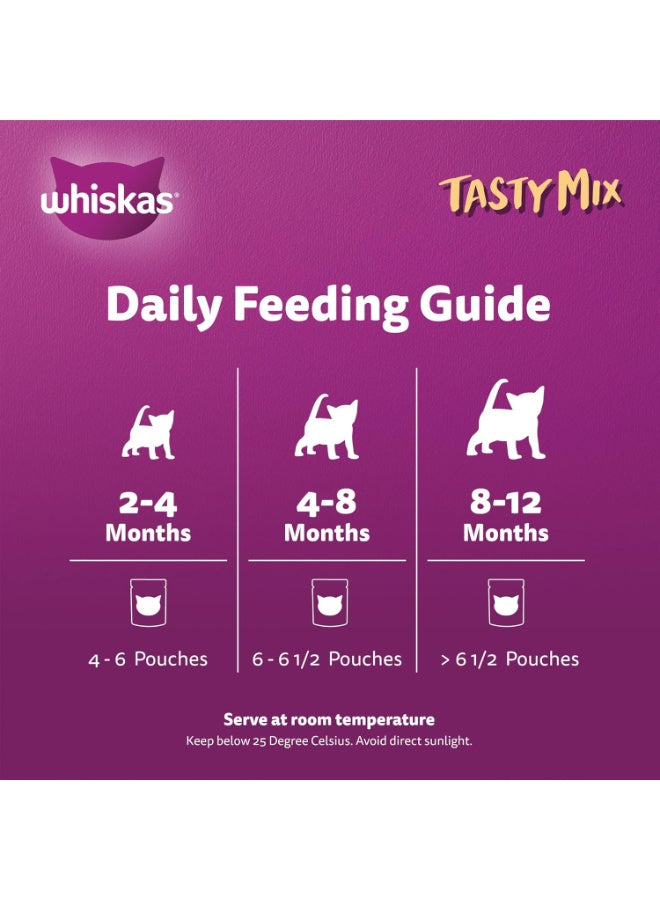 2-12 months, chicken tuna, gravy 2-12, junior tasty, junior tasty mix, mix chicken, mix chicken tuna, nutrition 4x70g, potato flavour, sweet potato, tasty mix, tasty mix chicken, tuna sweet, tuna sweet potato, whiskas