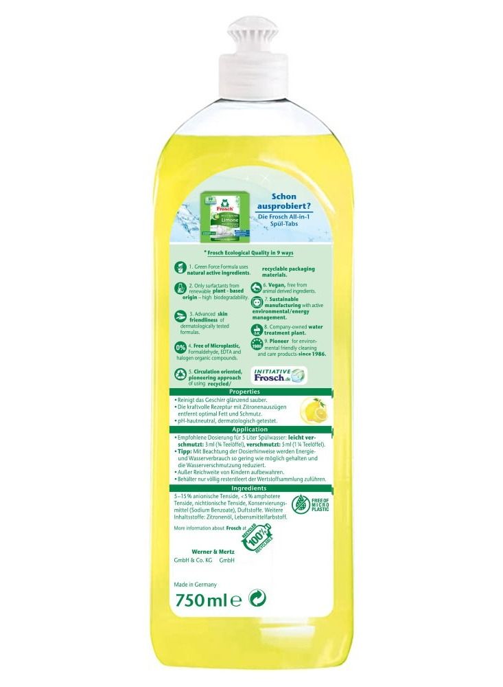 Frosch Dishwashing Liquid Yellow Lemon 750ml