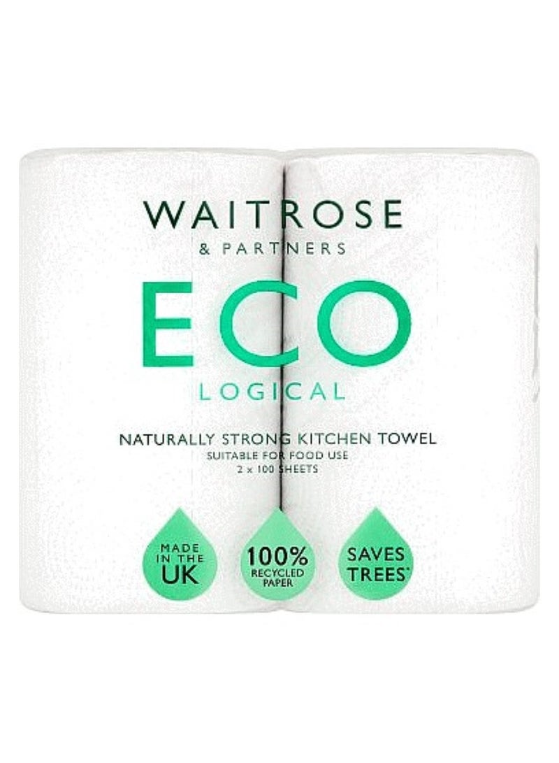 Eco Kitchen Towels White 2X100 Sheets by WAITROSE & PARTNERS