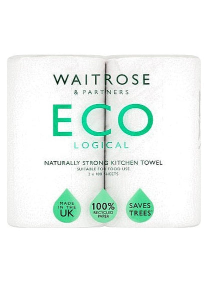 Eco Kitchen Towels White 2X100 Sheets by WAITROSE & PARTNERS