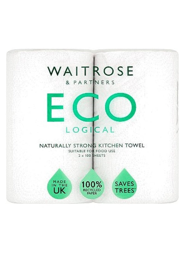 Eco Kitchen Towels White 2X100 Sheets by WAITROSE & PARTNERS