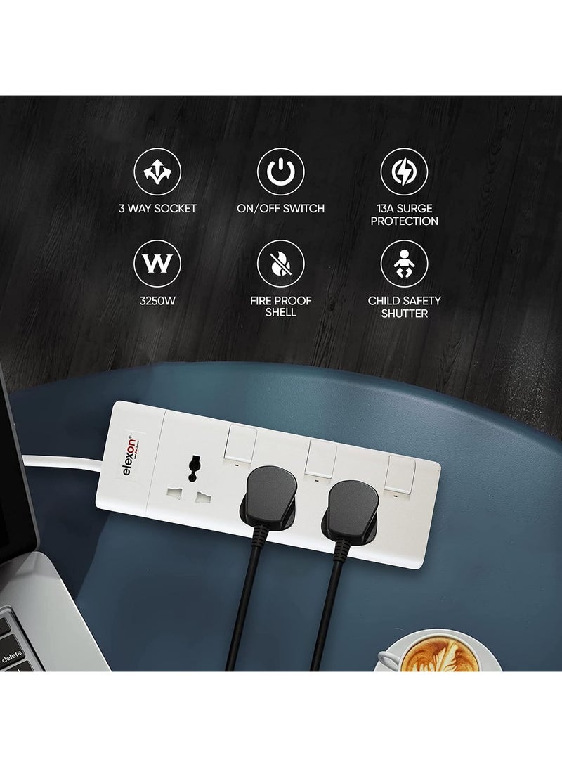 Elexon 3 Way Power Extension with 2M Cable