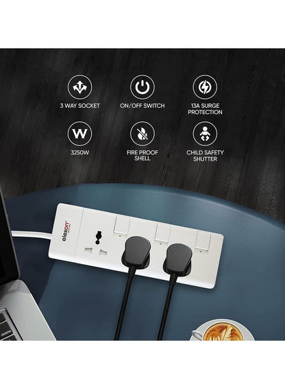 Elexon 3 Way Power Extension with 2M Cable