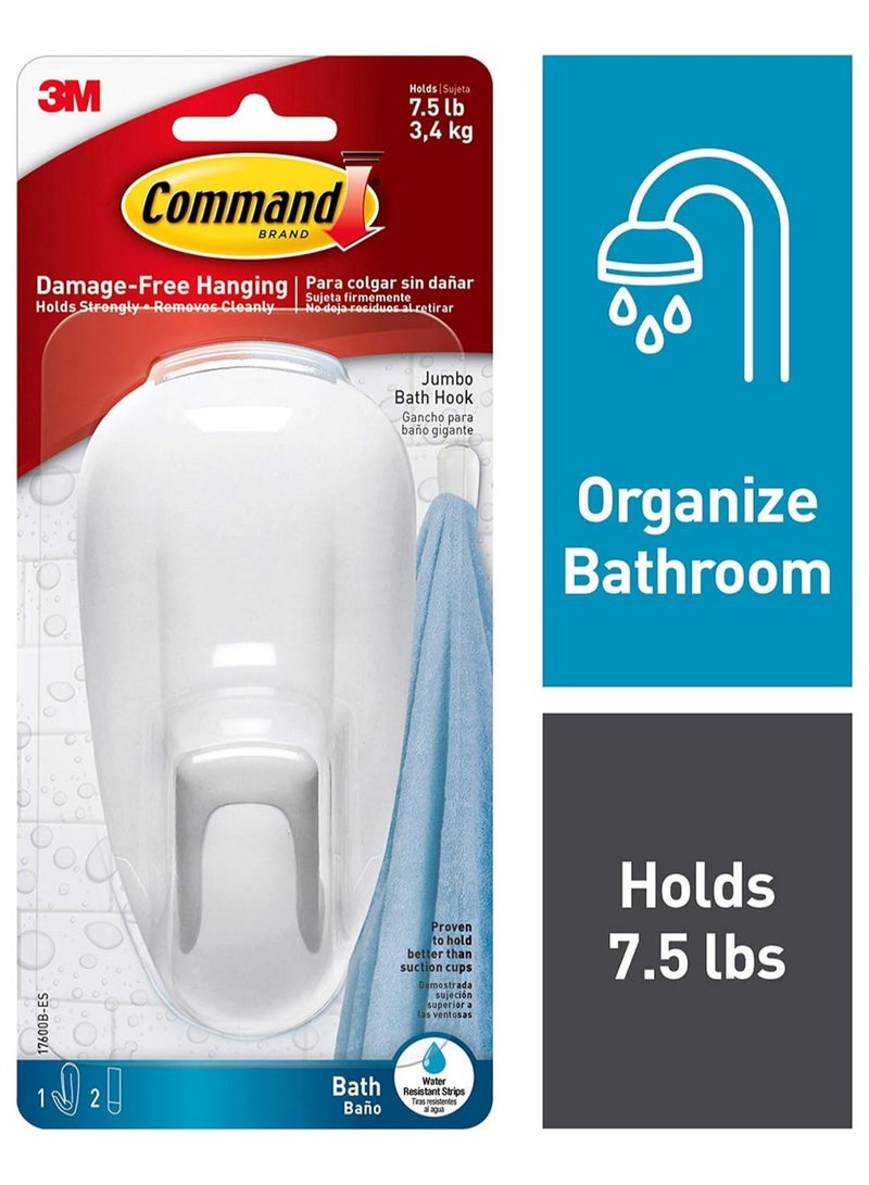 Command Jumbo Bathroom Wall Hook - Premium Organizer