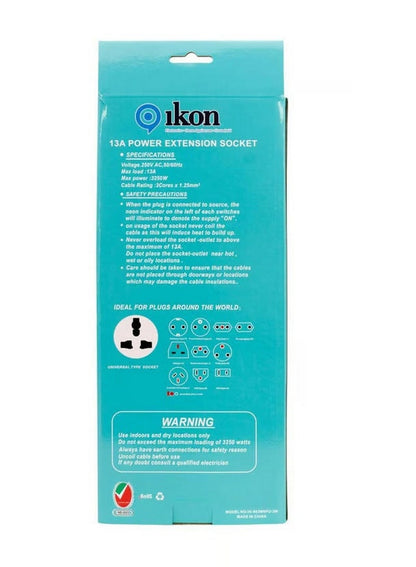 Ikon 3 Way Power Extension Socket with USB Ports