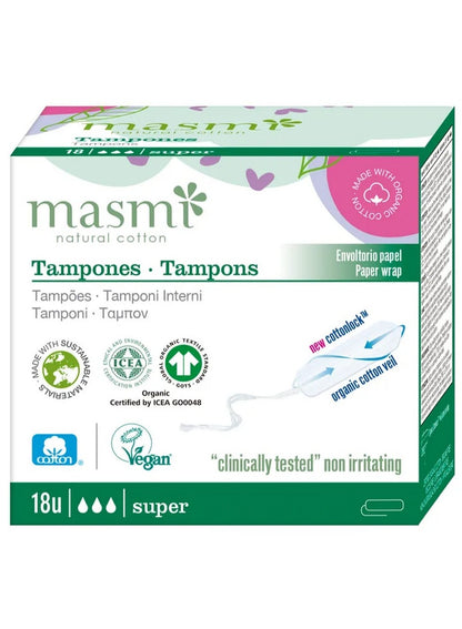 Masmi Organic Super Non Applicator Cotton Tampons 18 Pcs