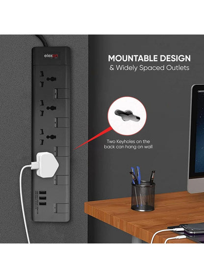 Elexon 4 Way Power Extension with USB Ports