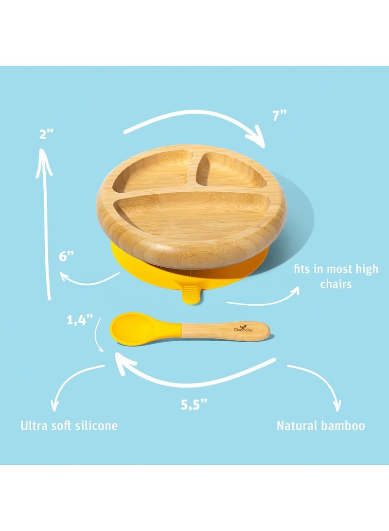 Avanchy Bamboo Suction Plate + Spoon Blue
