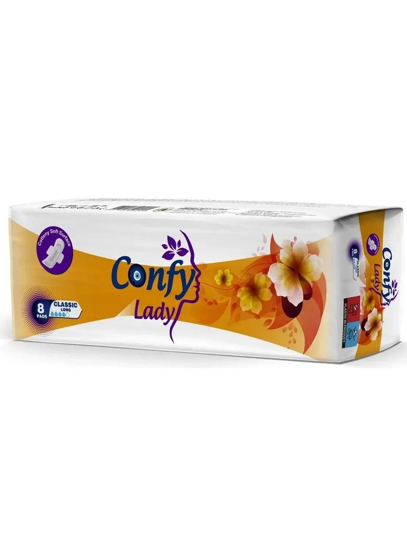 Confy Lady Classic Long 8 Pads - Premium Comfort