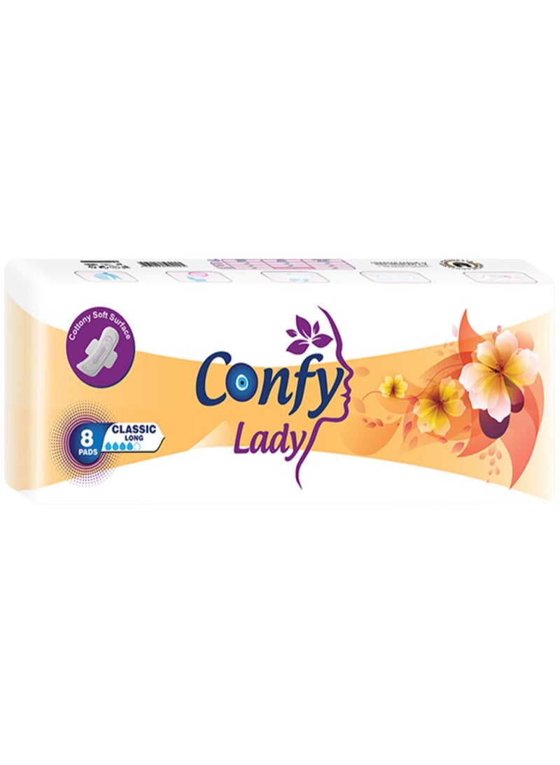 Confy Lady Classic Long 8 Pads - Premium Comfort