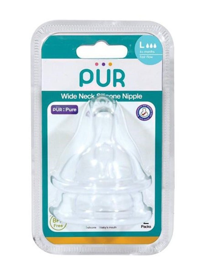 Pur Wide Neck Silicone Nipple Size L - 2 Pcs
