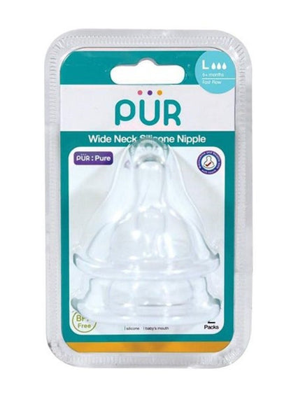 Pur Wide Neck Silicone Nipple Size L - 2 Pcs