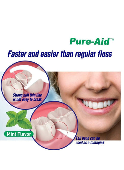 PURE AID Dental Flossers Mint Flavor 90 Ct