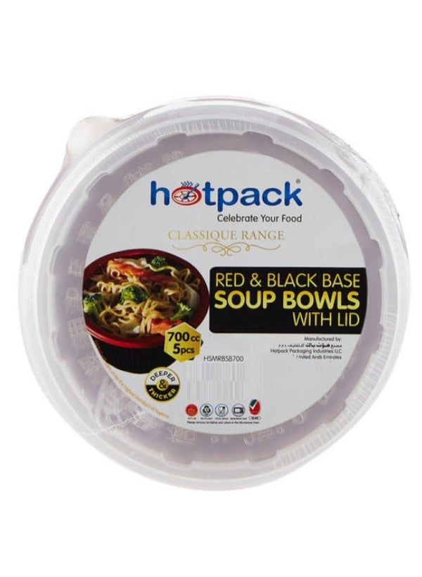 Hotpack Red & Black Soup Bowls with Lid - 5 Pieces