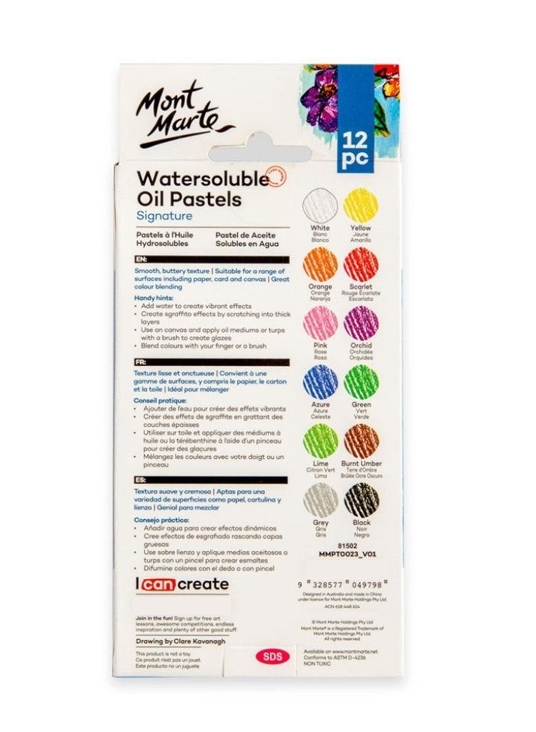 Premium Mont Marte Watersoluble Oil Pastels 12Pc