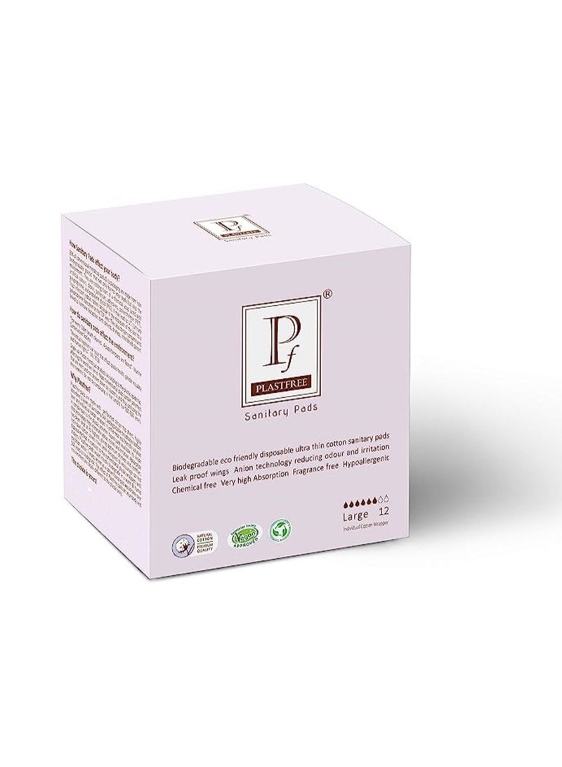 PLASTFREE Organic Large Sanitary Pads - 12 Pads