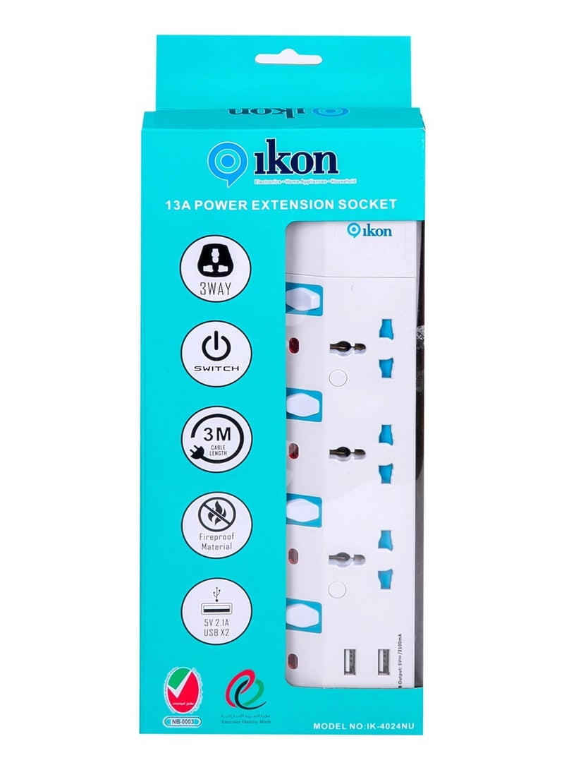 Ikon 3Way Extension with USB Ports - Premium Quality