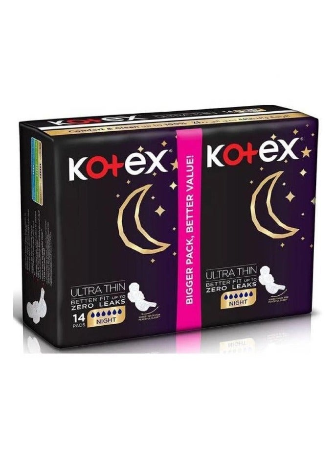 Kotex Ultra Thin Overnight Pads, 14 Count