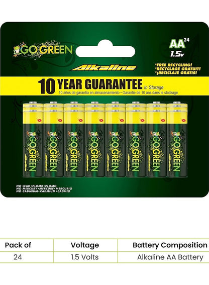 Eco Friendly Alkaline AA Batteries 24 Pcs - GO GREEN