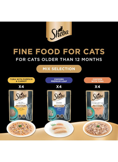 adult cats, cat food, cats aged, fine food, meet daily, mix selection, mix selection fine, natural ingredients, selection fine, selection fine food, sheba, sheba mix, skin coat, soft skin, wet cat