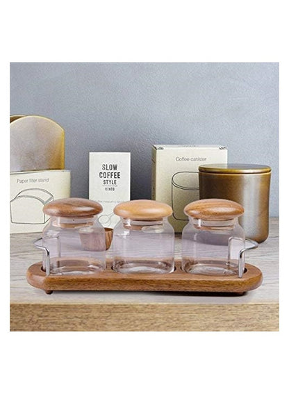 BILLI 3 Pieces Glass Canister Set with Tray
