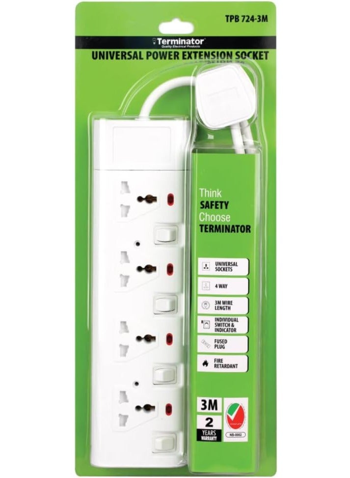 Ikon 4 Way Universal Power Extension Socket