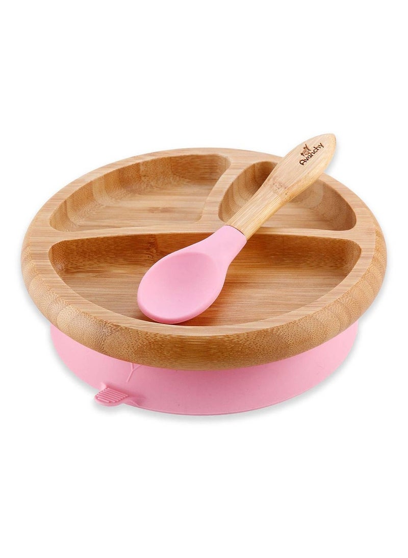 Avanchy Bamboo Suction Plate + Spoon Pink
