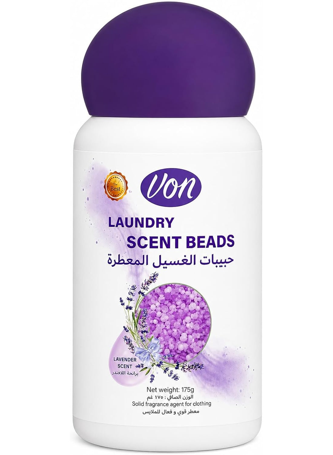 beads work, booster beads, brand von, cool dry, dry place, every load, every wash, feel clean, laundry 175g, lavender scent, lavender scent booster, note keep, scent booster, scent booster beads, von