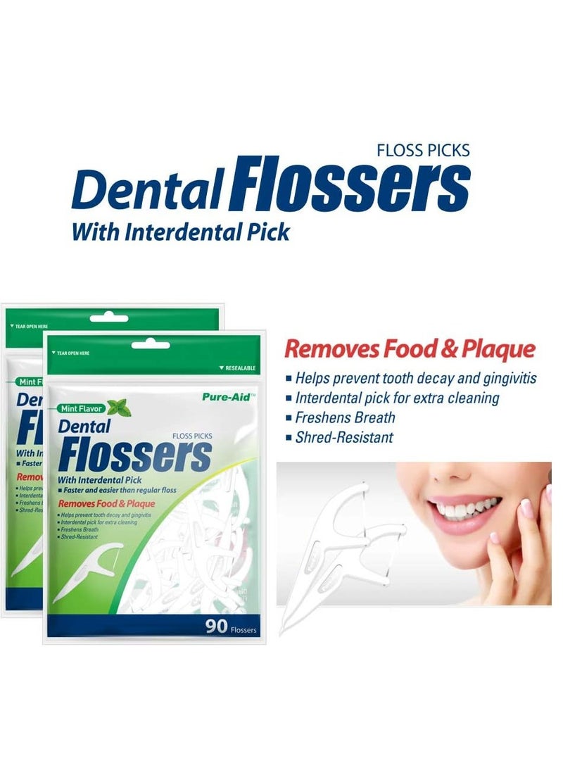 PURE AID Dental Flossers Mint Flavor 90 Ct