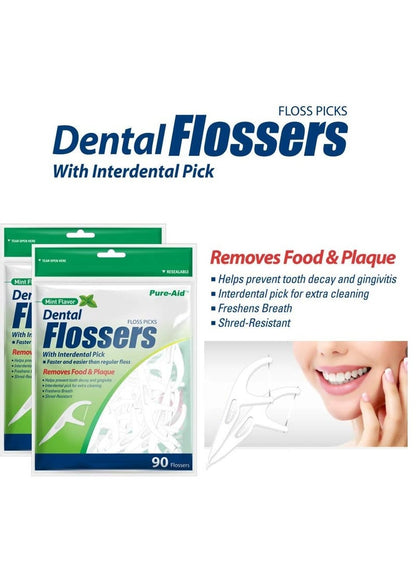PURE AID Dental Flossers Mint Flavor 90 Ct